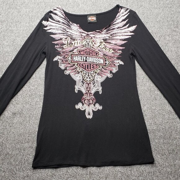 Harley-Davidson Tops - Harley-Davidson Women’s “Live Free” Black Crystal Embellished Top Size Small